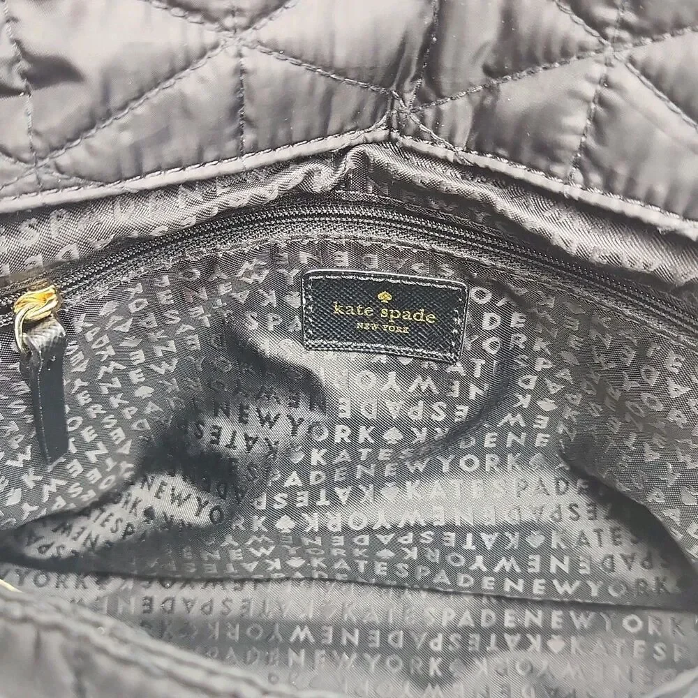 Kate Spade Purse Black Quilted Nylon Crossbody Shoulder Bag Flap Zip Top Small